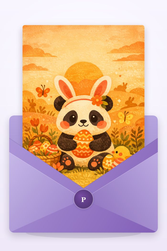 Panda Bunny — artistic style easter greeting card