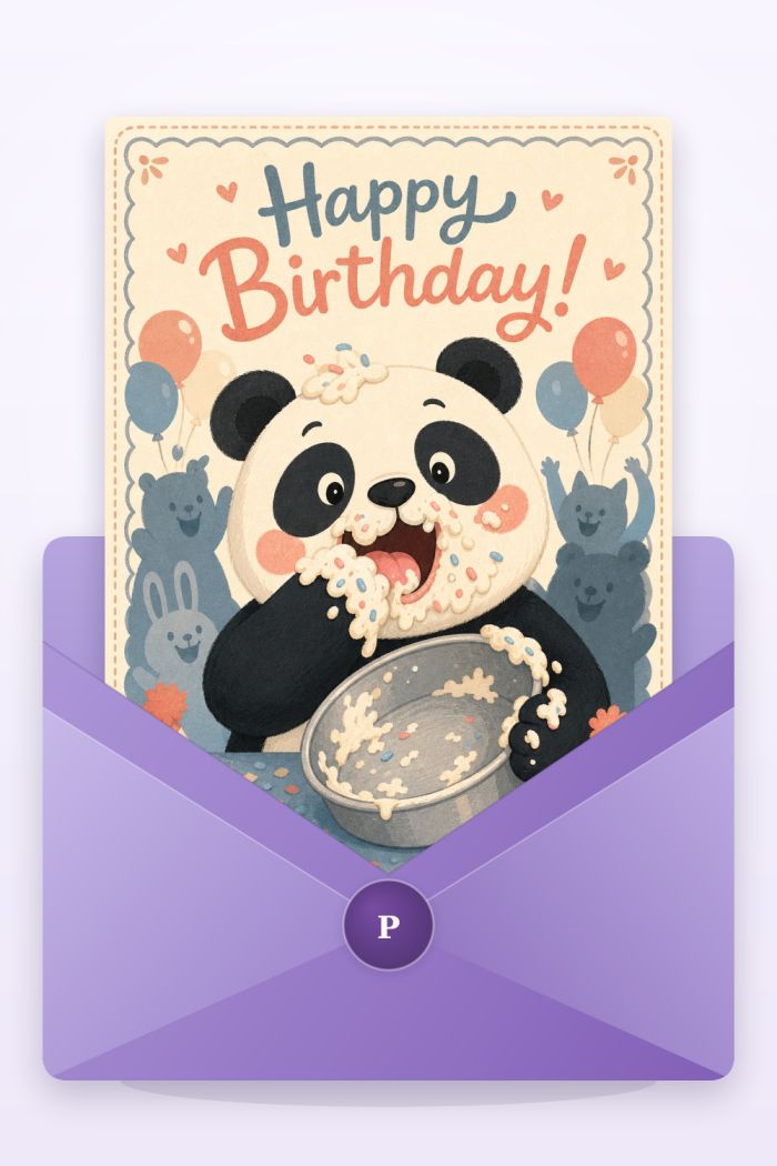 Happy Panda — cartoon style birthday greeting card