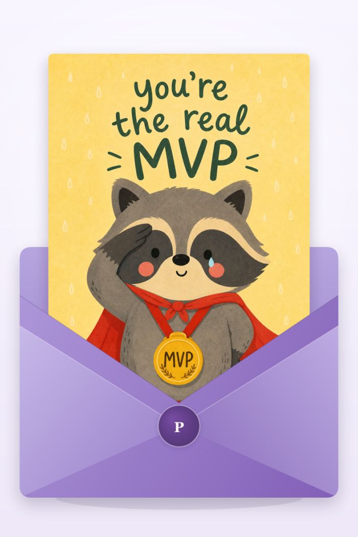 Hero Raccoon — colorful style thank you greeting card
