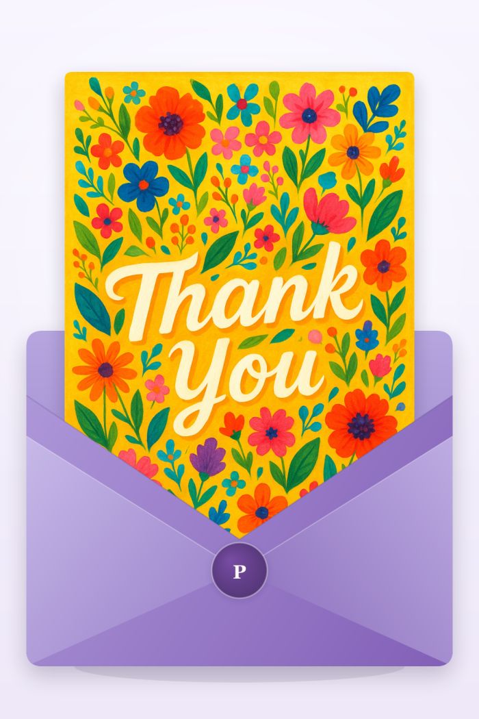 Heartfelt Flowers — colorful style thank you greeting card