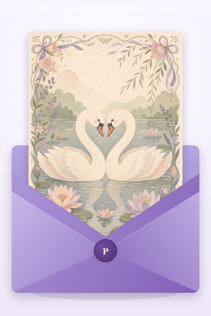 Loving Swans — calm style anniversary greeting card