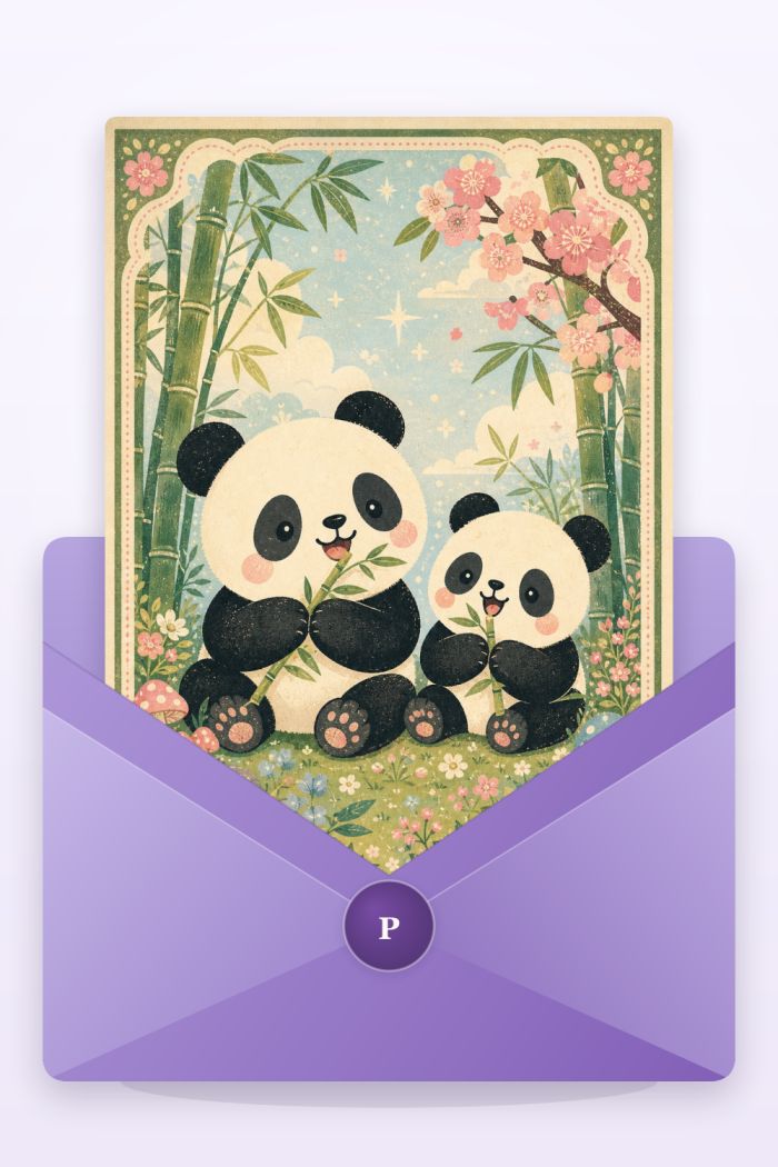 Sharing Bamboo — cartoon style anniversary greeting card