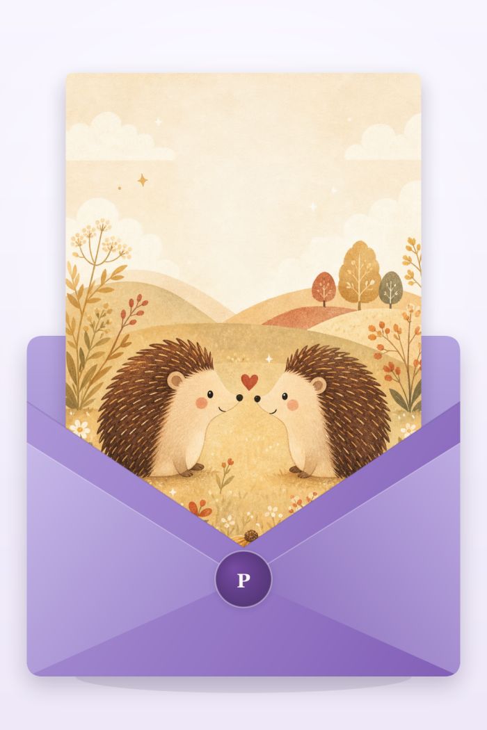 Hedgehog Romance — artistic style valentine's day greeting card