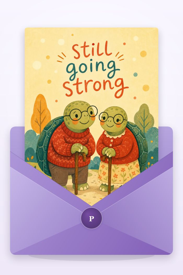 Elderly Turtles — colorful style anniversary greeting card