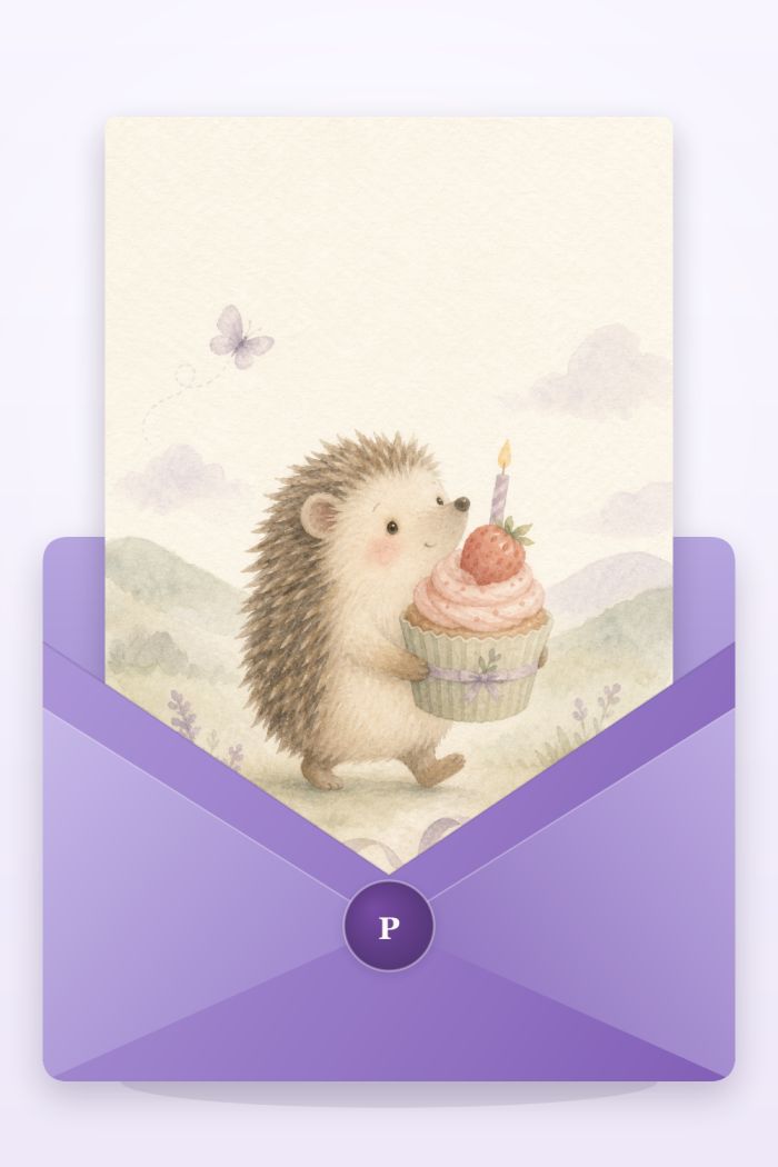 Hedgehog Treat — colorful style birthday greeting card