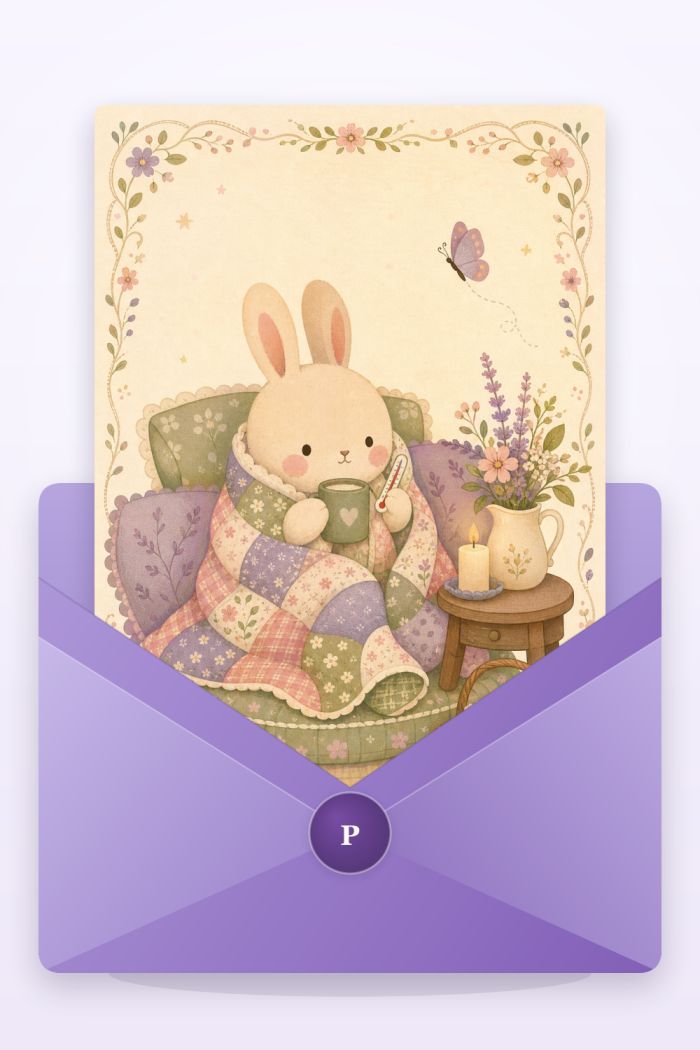 Cozy Bunny — calm style get well soon greeting card