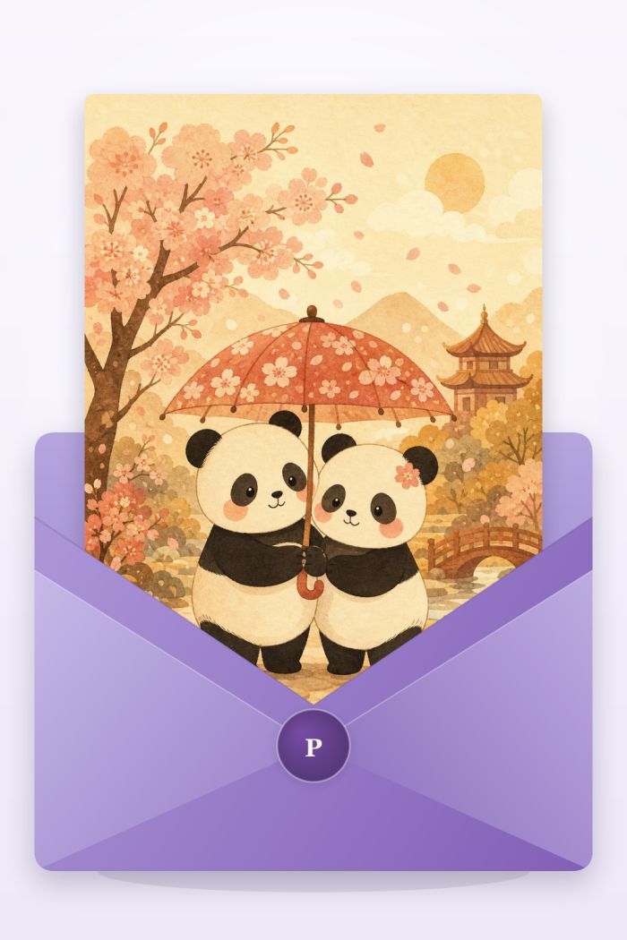 Cherry Pandas — calm style anniversary greeting card