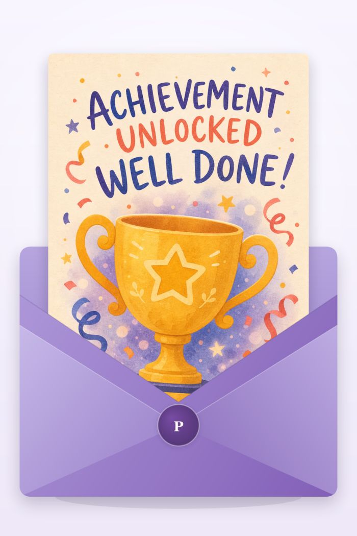 Achievement Trophy — colorful style congratulations greeting card