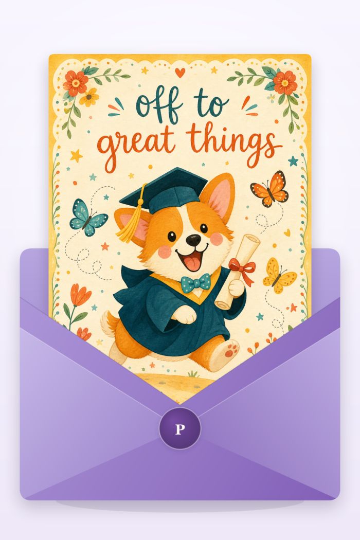 Graduation Corgi — colorful style graduation greeting card