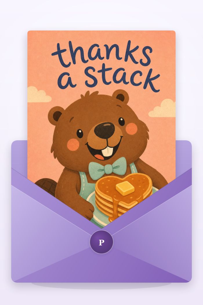 Beaver Breakfast — cartoon style thank you greeting card