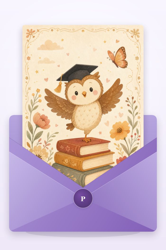 Scholarly Owl — calm style graduation greeting card