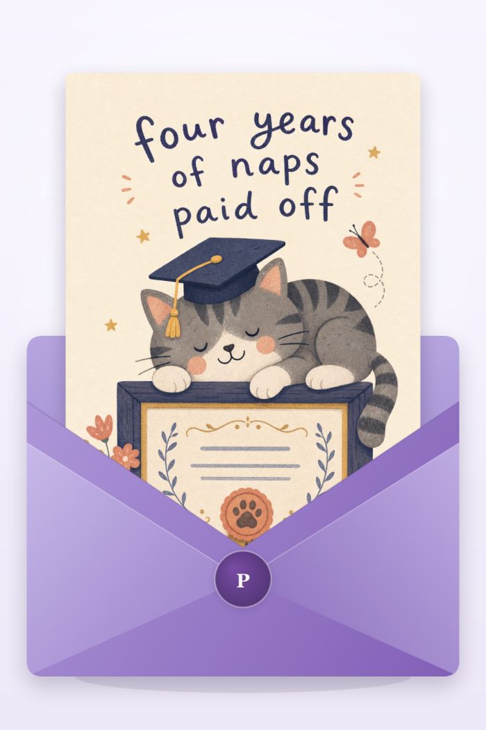 Sleepy Graduate — cartoon style graduation greeting card