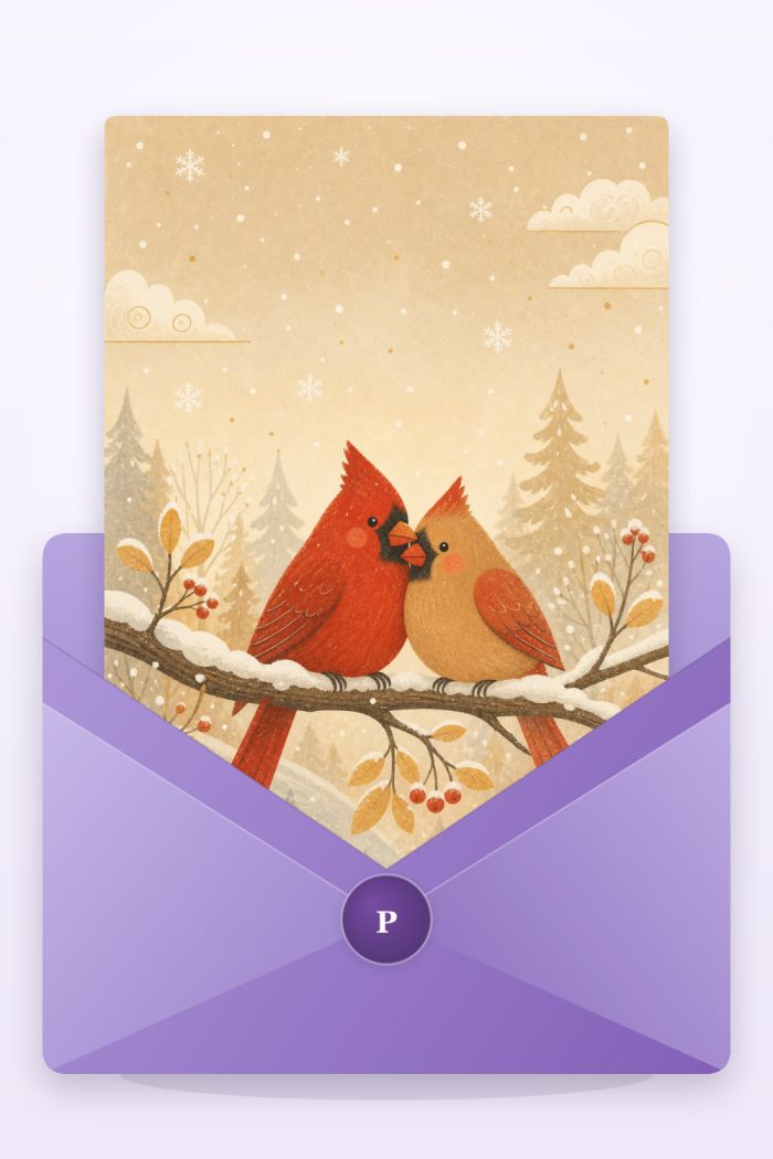 Winter Cardinals — elegant style anniversary greeting card