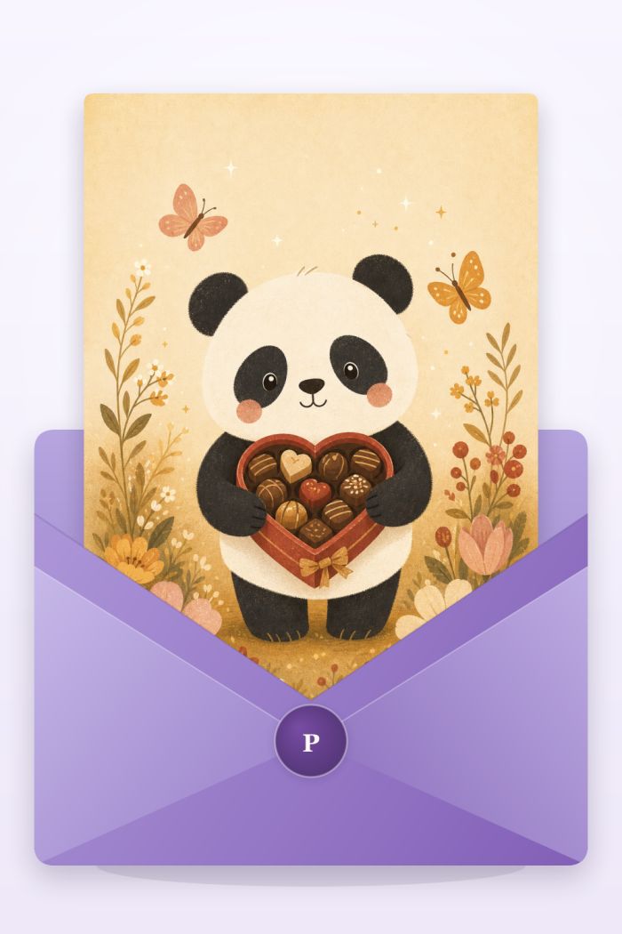 Panda Chocolates — calm style valentine's day greeting card
