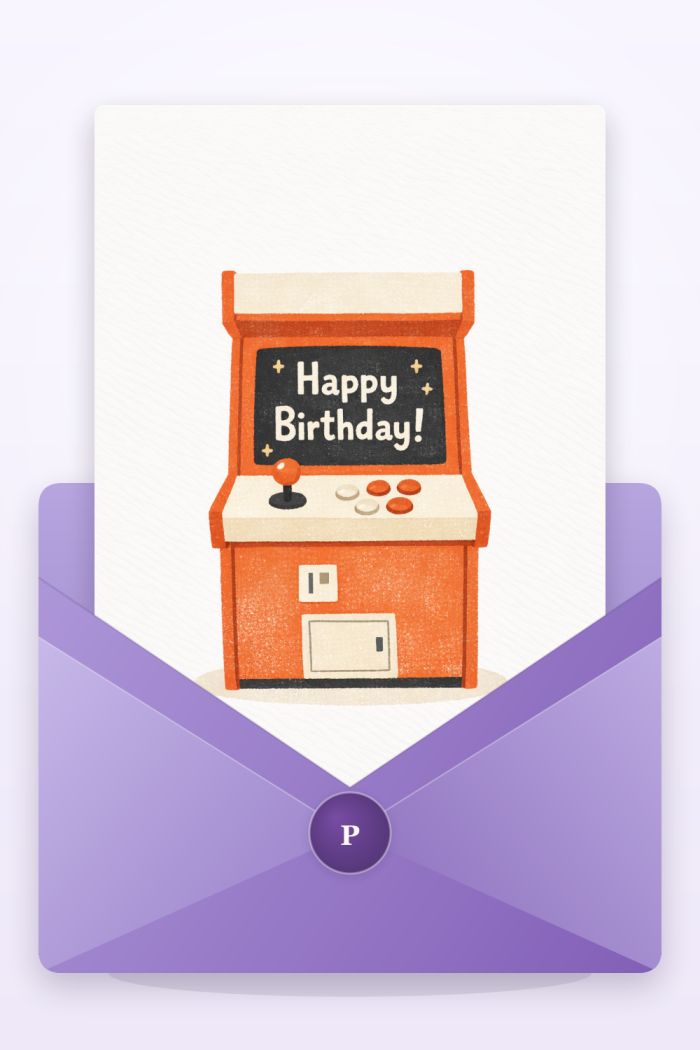 Retro Gamer — minimal style birthday greeting card