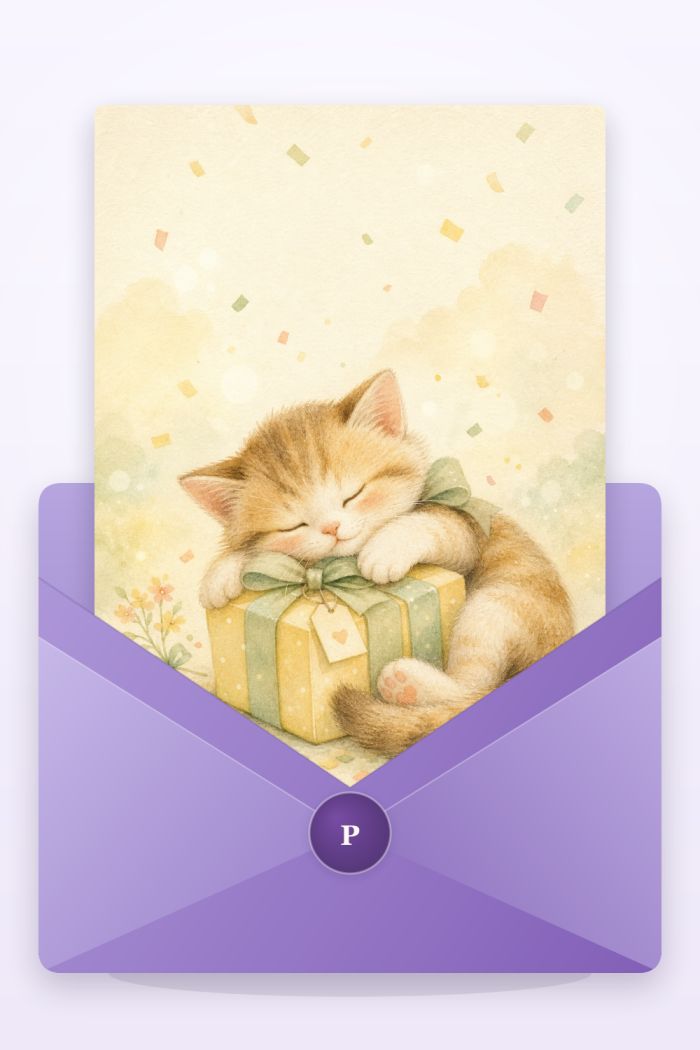 Sleepy Kitten — artistic style birthday greeting card