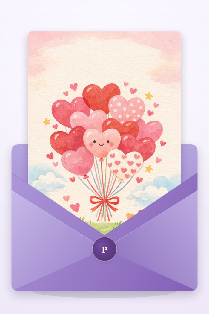 Balloon Bouquet — artistic style valentine's day greeting card