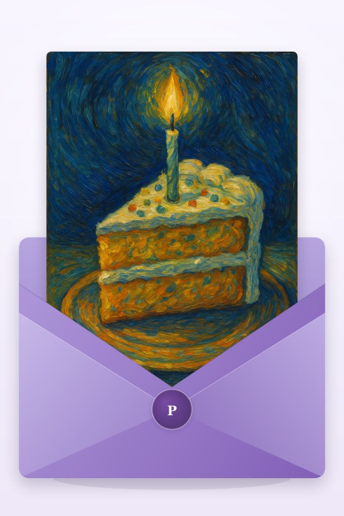 Gogh Cake — artistic style birthday greeting card